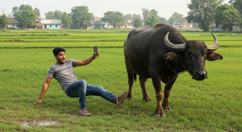 A young man went to make a reel with a buffalo, such an incident occurred that the video went viral overnight!