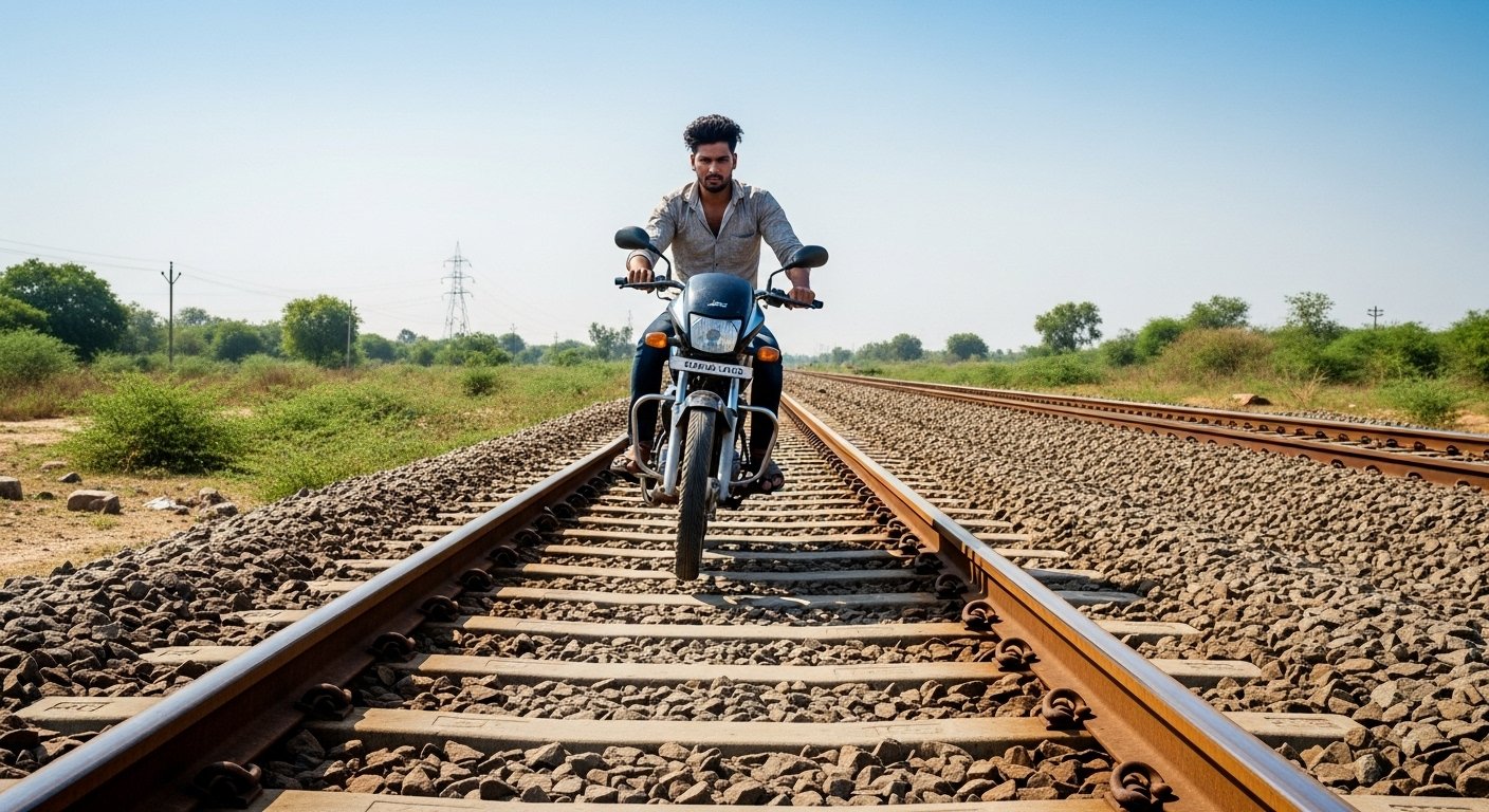 वायरल वीडियो: शख्स ने रोड की जगह ट्रेन की पटरी पर चलाई बाइक, लोग बोले ‘क्या नमूना है भाई!’