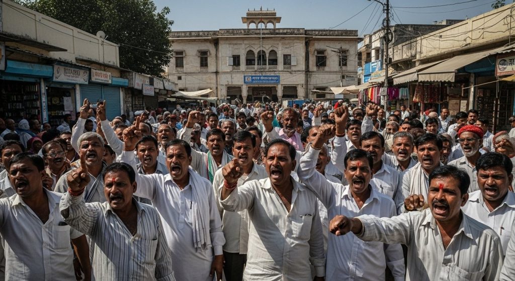 Traders' Anger Explodes in Mathura's Saukh: Massive Protest Against Nagar Panchayat Administration; Shocking Scenes in Viral Video