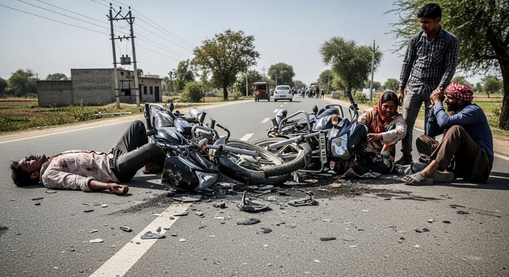 Major Road Accident in Mau: Two Bikes Collide Head-on, Three Injured, Two in Serious Condition