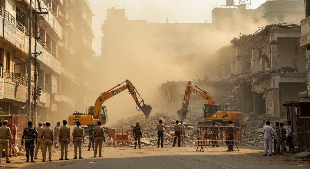 Major Action in Meerut Central Market: Complex 661/6 Demolished, Area Turns into a Fortress, JCB Demolition Underway