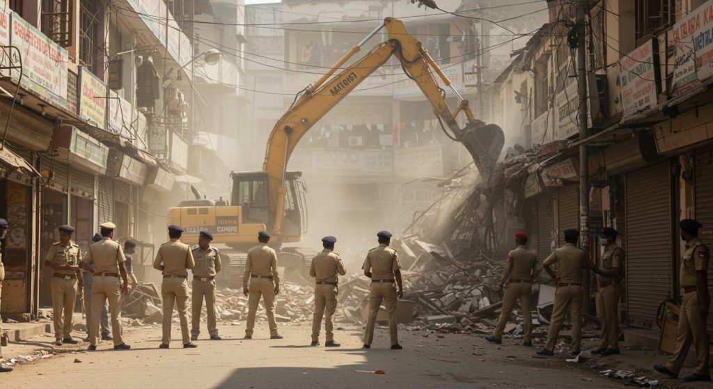 Bulldozer Action in Meerut's Central Market: 22 Shops Demolished on Supreme Court Order, Heavy Police Force Deployed