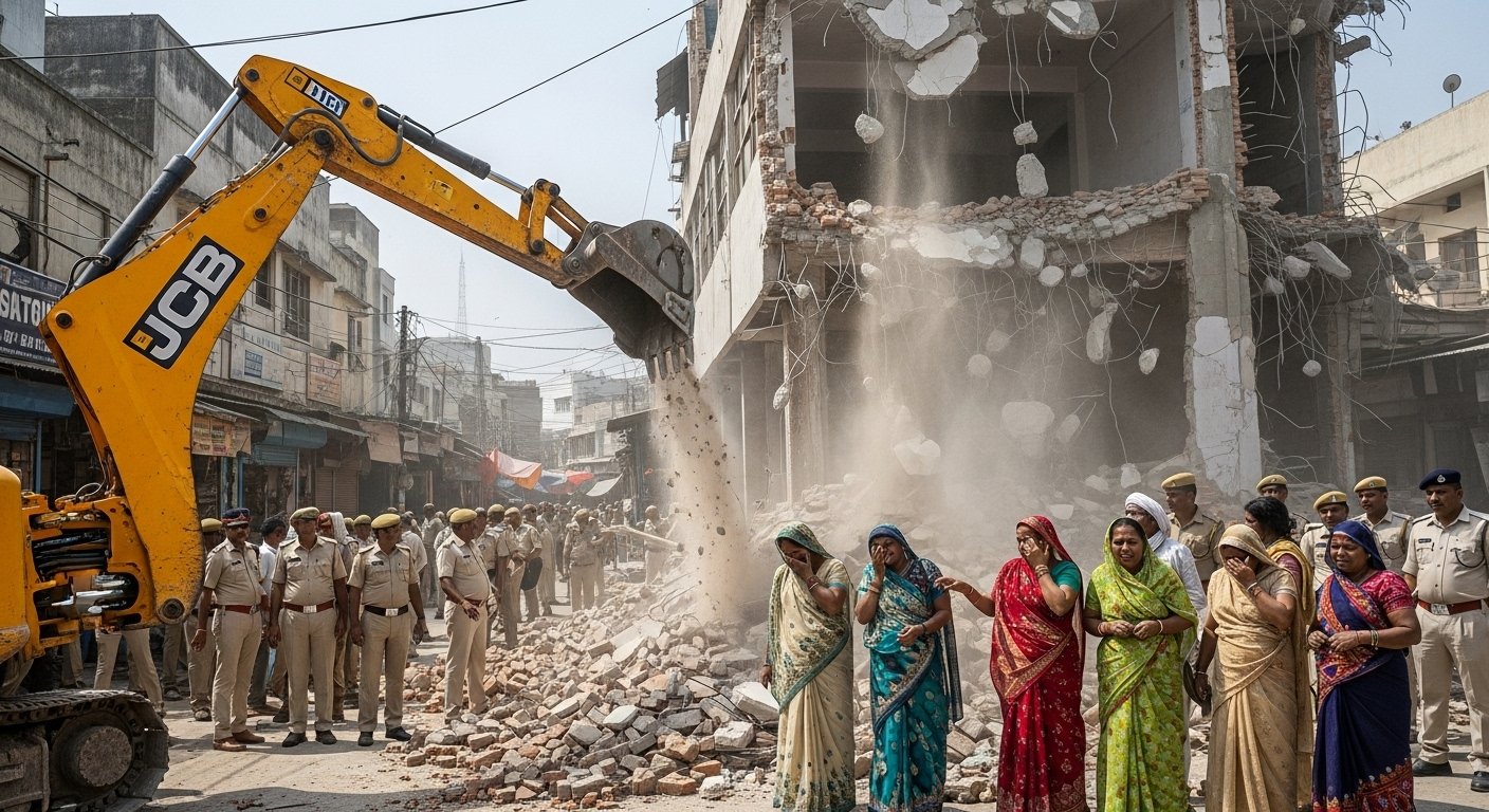 मेरठ सेंट्रल मार्केट में JCB ने ढहाए अवैध निर्माण, बिलख उठे व्यापारी, भारी पुलिस बल तैनात