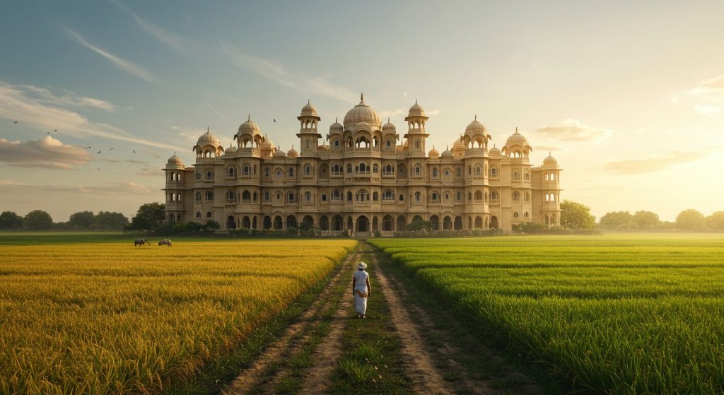 Farmer Builds Palace-Like Mansion Amidst Fields, Becomes Social Media Sensation