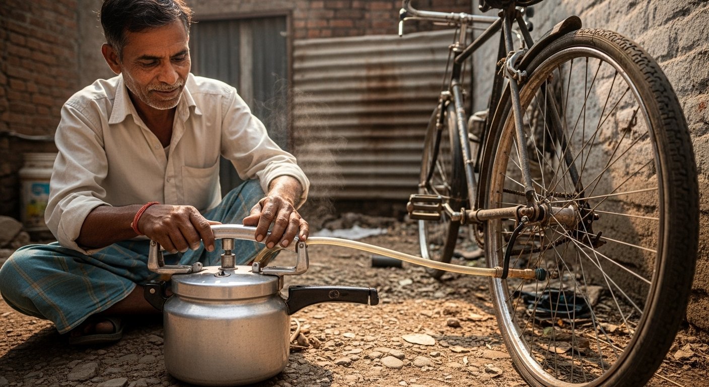 कुकर से साइकिल में हवा! देसी जुगाड़ का ये वीडियो देख उड़ जाएंगे आपके होश, इंटरनेट पर मचा धमाल