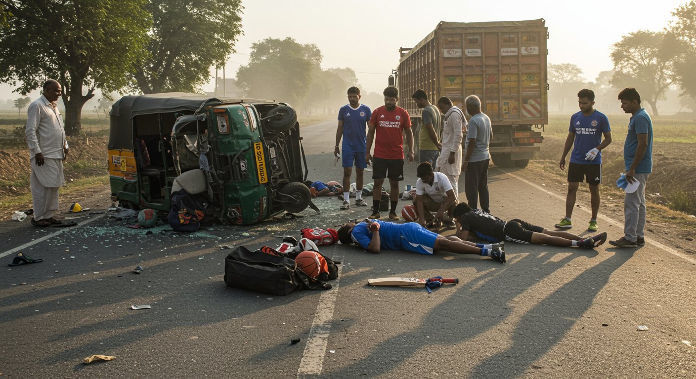 मिर्जापुर में दर्दनाक हादसा: ट्रक की टक्कर से आठ खिलाड़ी और कोच गंभीर रूप से घायल, चार की हालत नाजुक