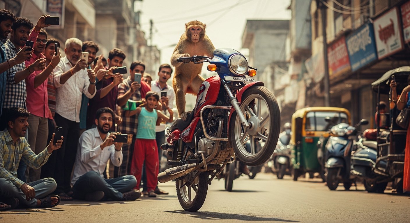 बंदर बना बाइक राइडर: सड़क पर दिखाए ऐसे स्टंट कि वीडियो देख उड़ गए लोगों के होश!