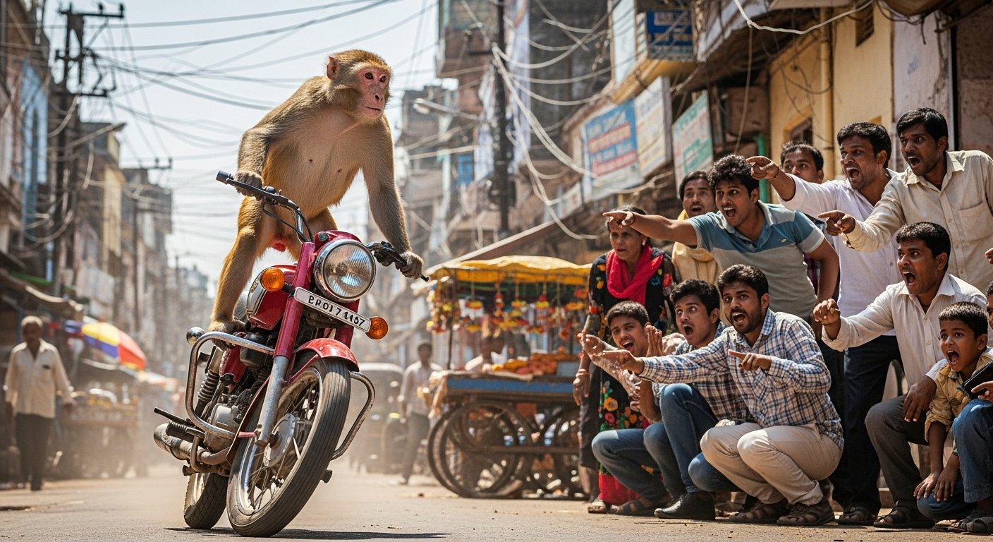 बंदर ने चलाई बाइक, सड़क पर दिखाए खतरनाक स्टंट, वीडियो हुआ वायरल!