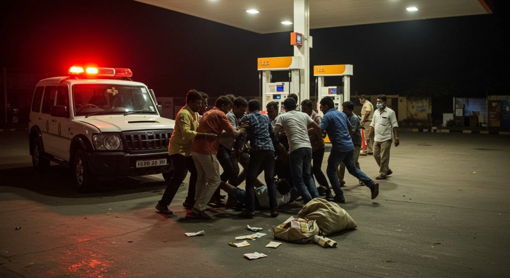 Major Robbery at Moradabad Petrol Pump: Robbers Ram Police Vehicle, Villagers Bravely Apprehend Three