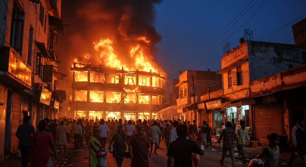 Massive Fire in Tire Showroom in Moradabad's Kanth; Nearby Homes Evacuated, Millions Lost