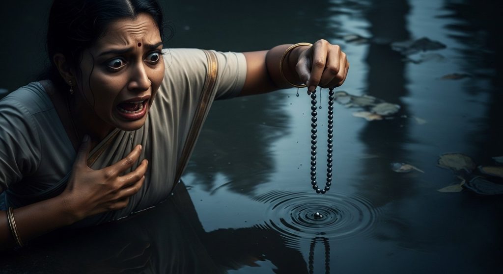 Mysterious garland of black pearls seen shimmering in water, woman screamed upon pulling it out!