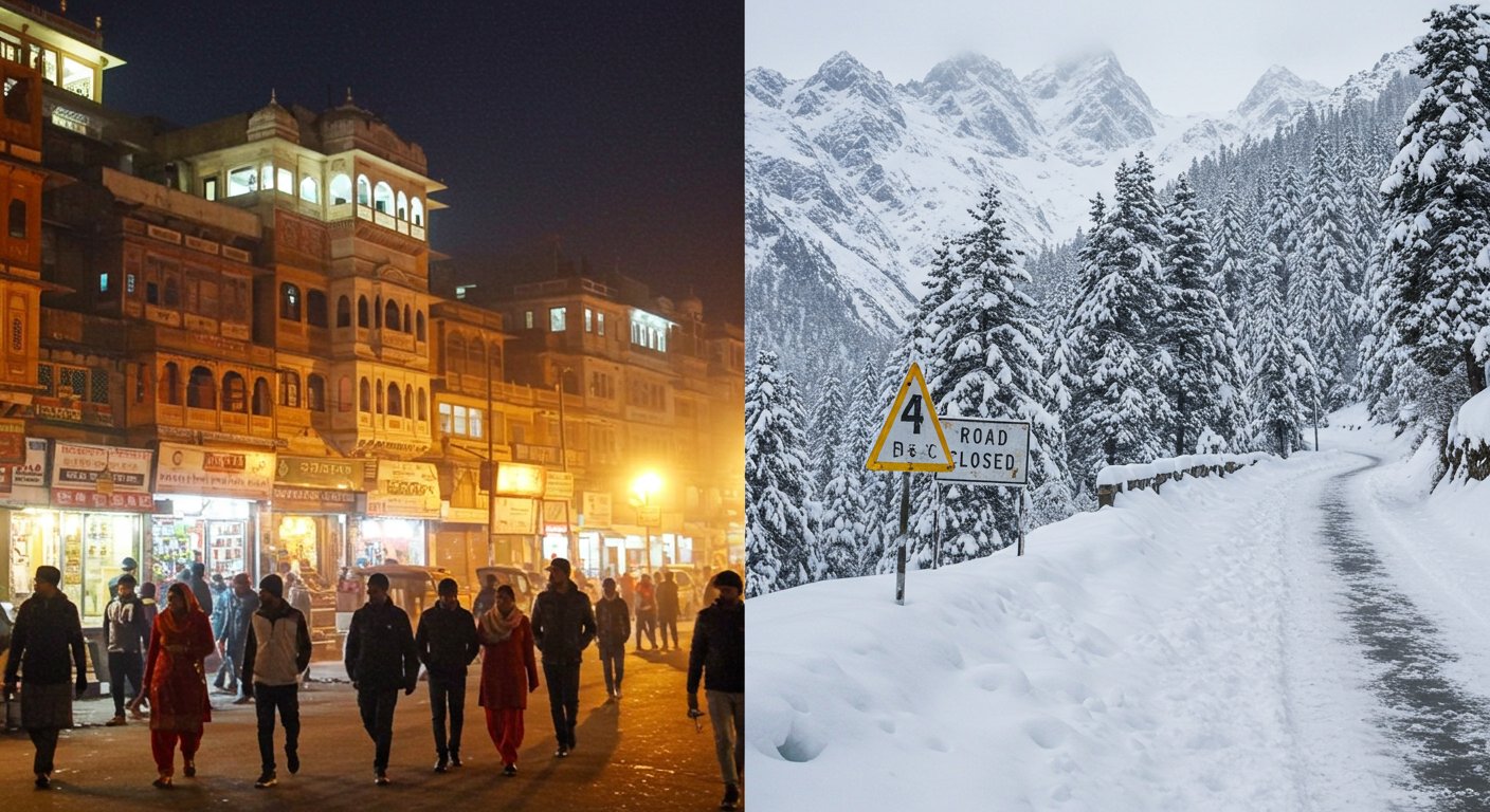 राजस्थान-MP के शहरों में रात का पारा 15° तक रिकॉर्ड:पहाड़ों पर बर्फबारी, हिमाचल के केलोंग में पारा -1°C दर्ज; मनाली-लेह हाईवे ​​​​​​​4 दिन से बंद