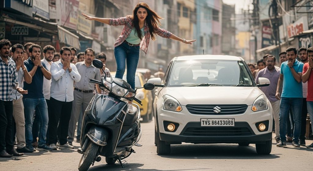 Viral Video: 'Papa ki Pari' Performed Dangerous Stunts on Scooter in Front of Moving Car, Leaving Onlookers Stunned!