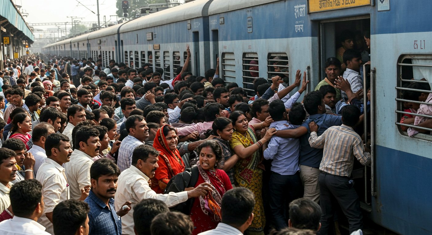 ट्रेन में चढ़ने के लिए धक्का-मुक्की: वायरल वीडियो ने खोली भारतीय रेलवे की पोल, यात्री कर रहे हैं जद्दोजहद!