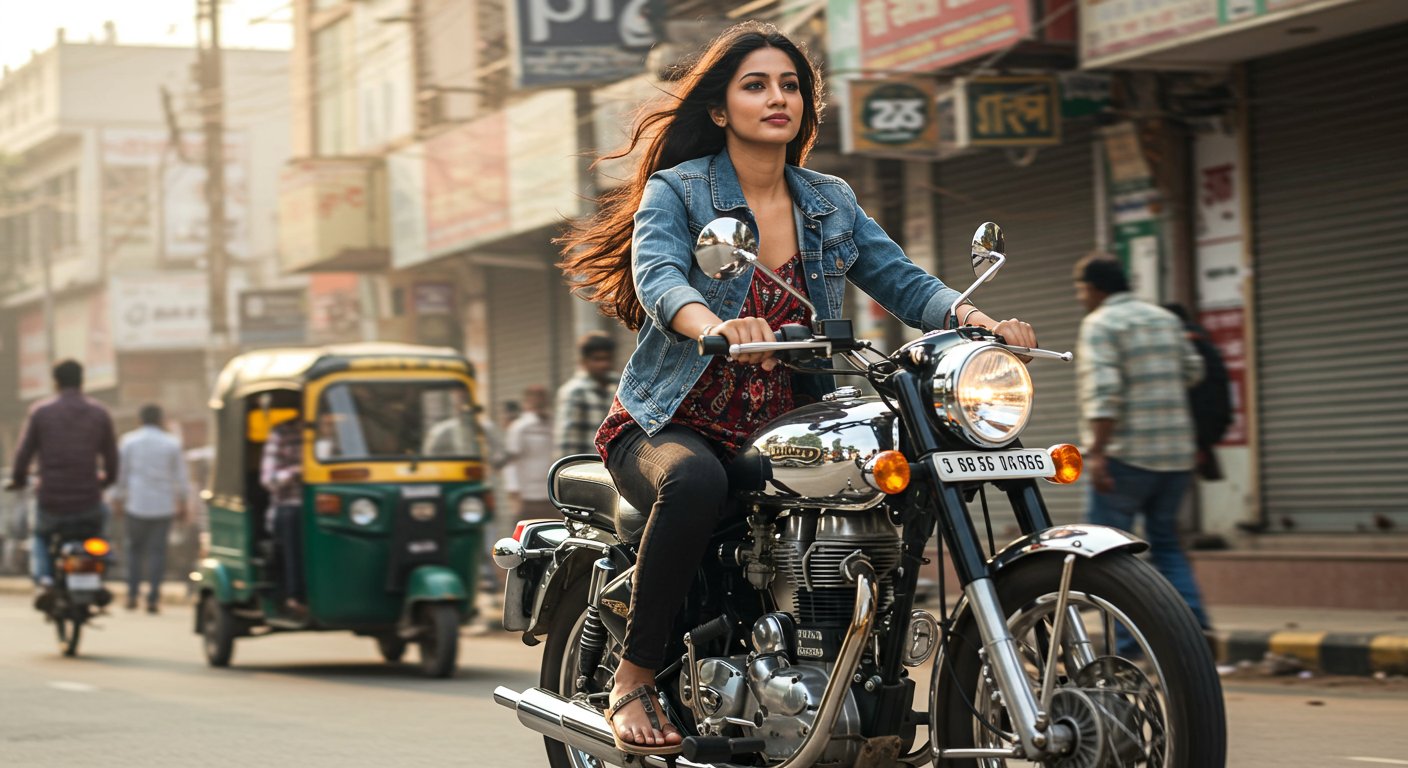 बुलेट रानी का बेखौफ ‘स्वैग’: बिना हेलमेट रॉयल एनफील्ड चलाती महिला का वीडियो वायरल, नियमों पर उठे सवाल