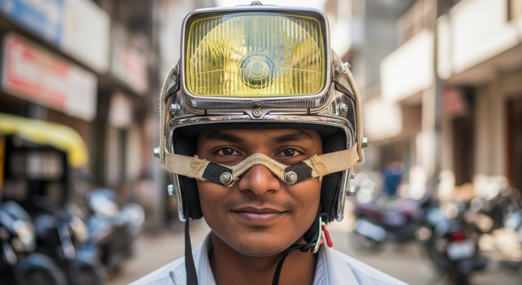 Man Turns Bike Headlight Into Helmet! Video of His Unique 'Jugaad' Goes Viral, Leaves People Astonished.
