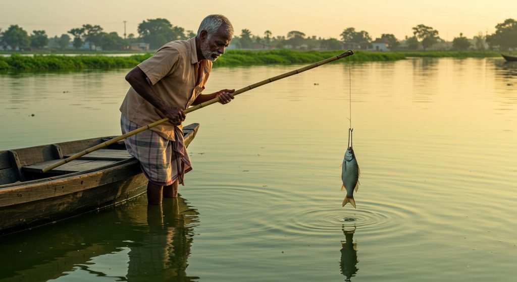 Man reached pond by boat, caught fish with strange tool... Then what happened, the video went viral!