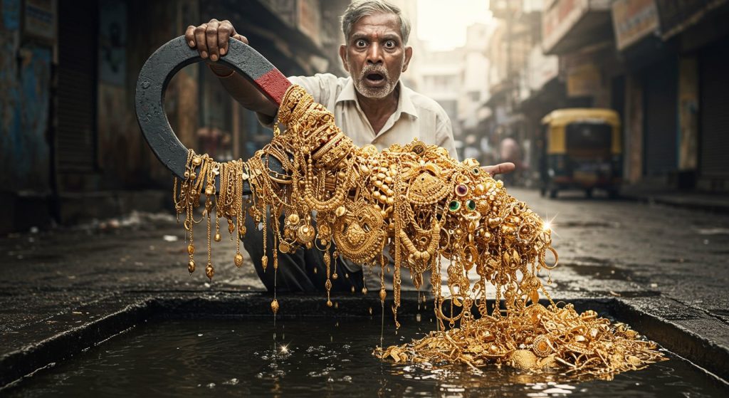 Man drops magnet in city drain, lakhs worth of jewelry sticks to it! Visits jeweler.