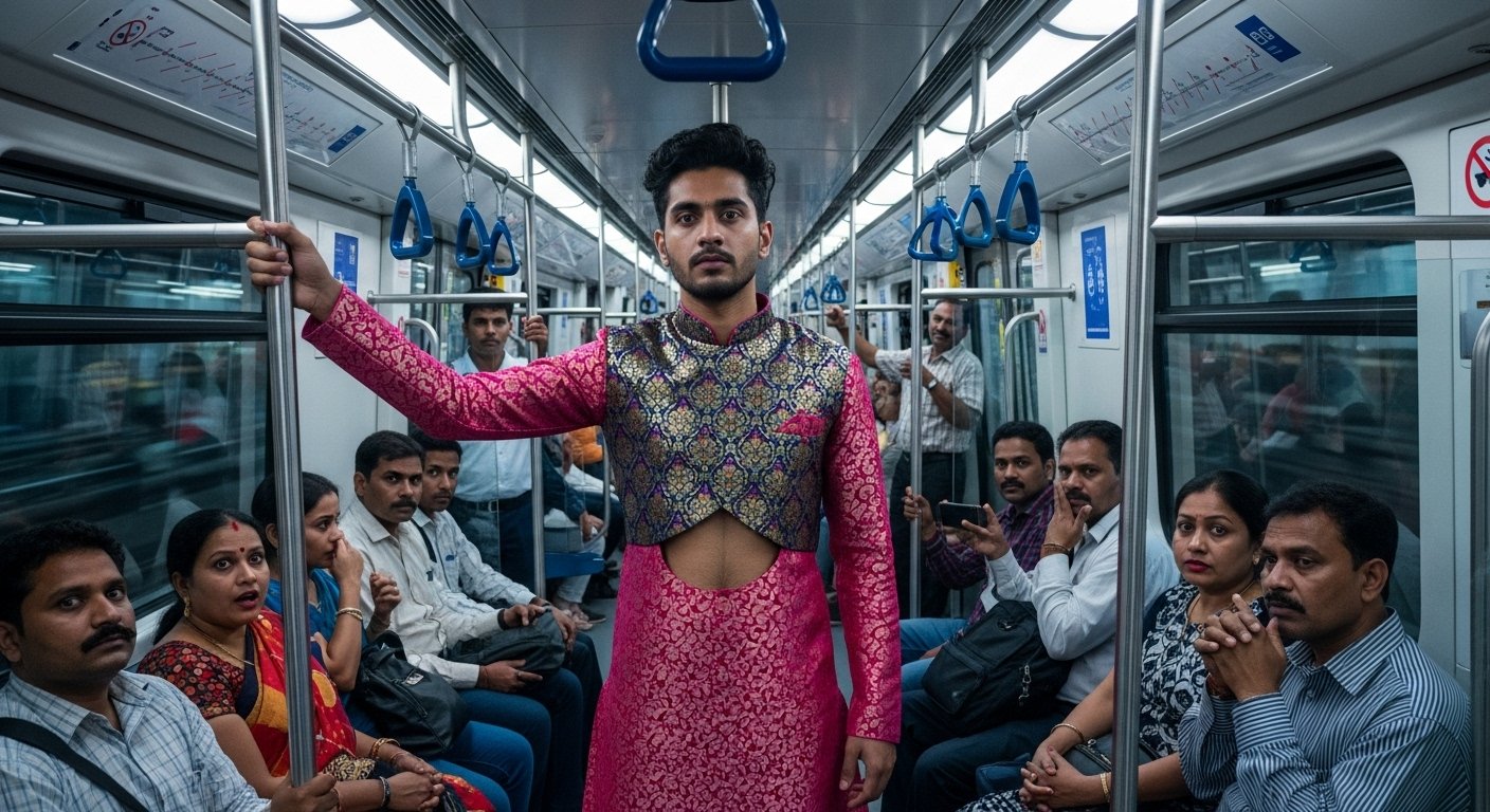 दिल्ली मेट्रो में ‘ब्लाउज’ पहने शख्स का वीडियो वायरल, लोगों को किया हैरान!
