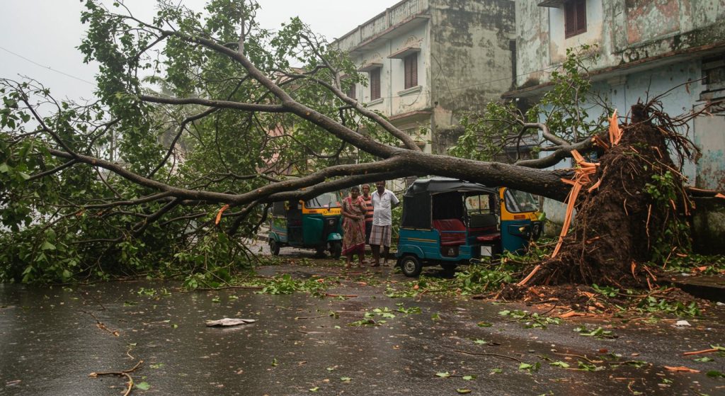 Cyclone Montha Wreaks Havoc: Trees Fall on Cars-Autos in Andhra, Passengers Stranded at Odisha Stations, Normal Life Disrupted
