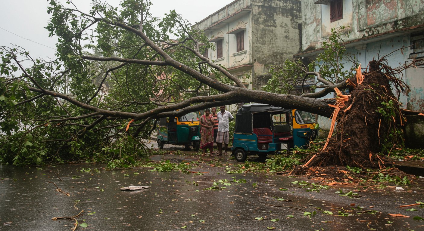 चक्रवात मोन्था का कहर: आंध्र में कार-ऑटो पर गिरे पेड़, ओडिशा के स्टेशनों पर फंसे यात्री, जनजीवन अस्त-व्यस्त