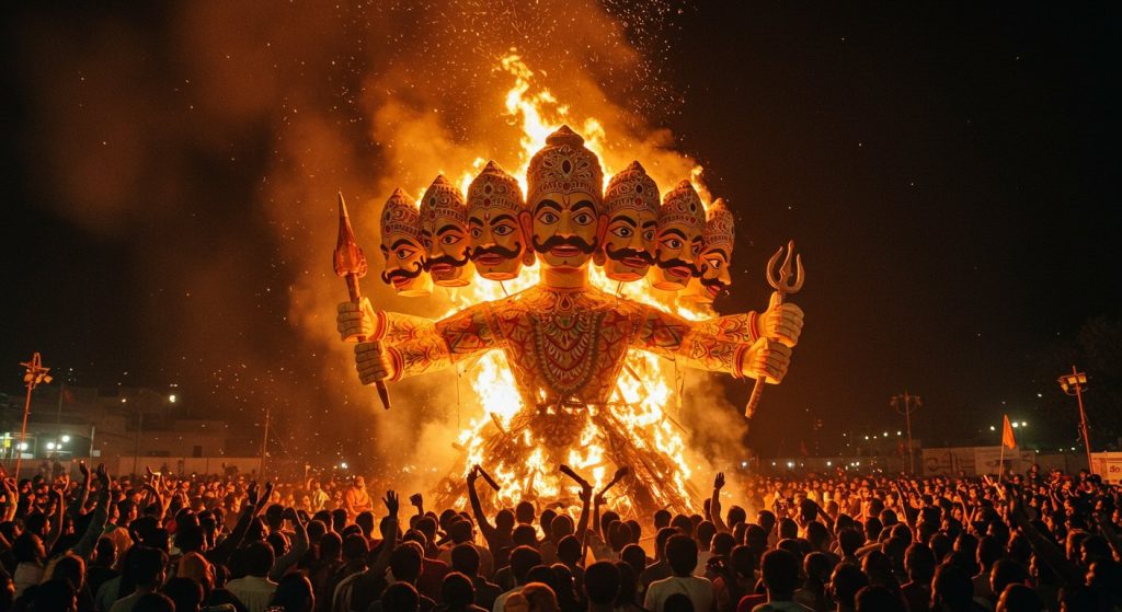 Ravana Effigy Burning in Bareilly: 'Jai Shri Ram' Slogans Echo as Truth Triumphs Over Evil; See Viral Pictures!