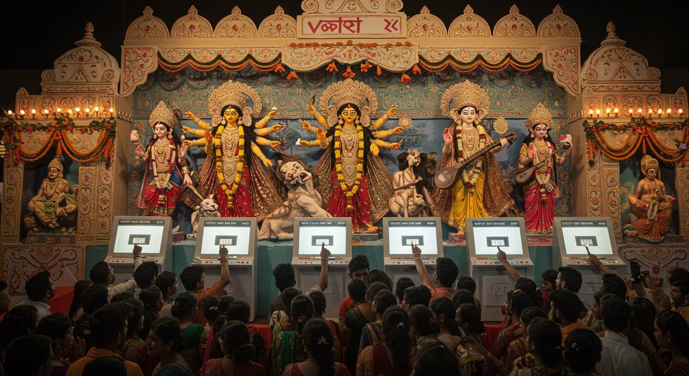 सीतामढ़ी में EVM पंडाल: देवी-देवता बने उम्मीदवार, जनता कर रही “वोटिंग”!