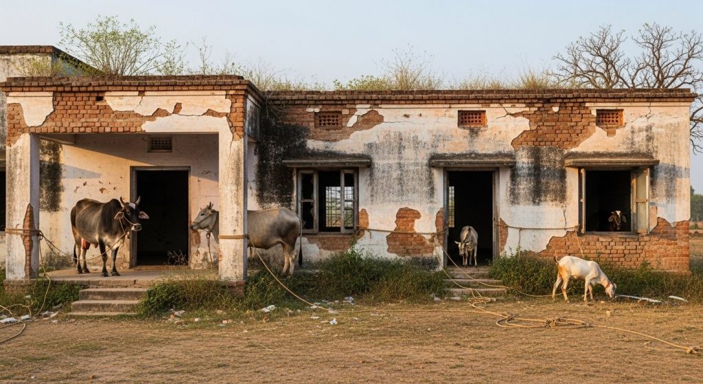Dilapidated State of Health Center in Harnot, Bhojpur: Where Animals Are Found Tied Up Instead of Patients, Officials Call It a 'Hospital'