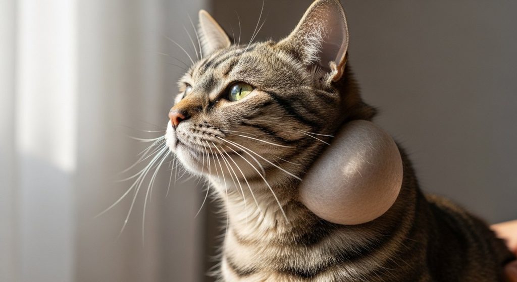 An unusual lump appeared on the cat's neck, the owner thought it was a pimple; a surprising secret was revealed after the photo went viral on the internet!