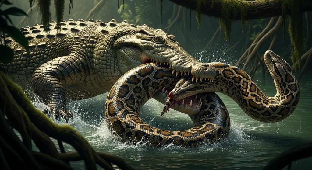 Crocodile Snatches Giant Python: Video of Heart-Stopping Bloody Conflict Goes Viral!
