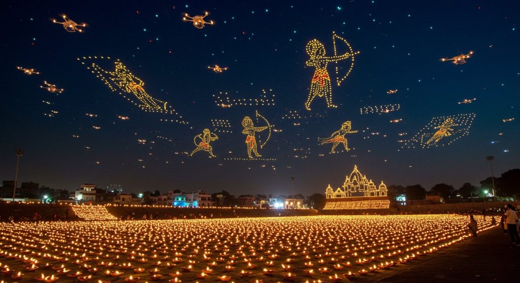 Moradabad: An Amazing Diwali-like Spectacle with Ramkatha in the Sky, 1.1 Million Lamps Glowing on the Ground, and a 1500 Drone Show!