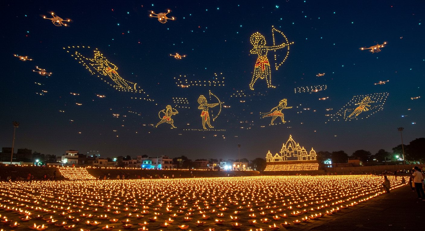मुरादाबाद में दिवाली जैसा अद्भुत नज़ारा: आसमान में रामकथा, ज़मीन पर 11 लाख दीपों की जगमगाहट और 1500 ड्रोन का शो!