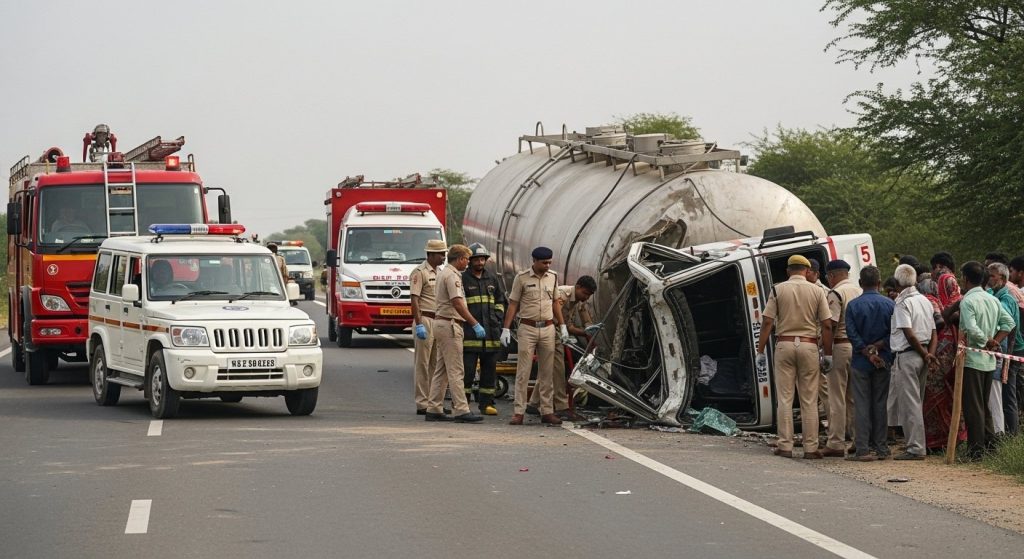 Gas Tanker Overturns in Rampur: Tragic Accident on Afzalgarh-Kashipur Road; Driver, Helper's Bodies Found Trapped in Cabin