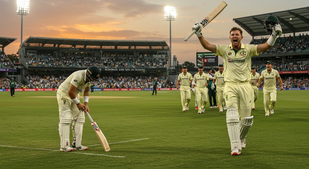 Robinson's century in vain, Marsh's explosive performance leads Australia to six-wicket win.