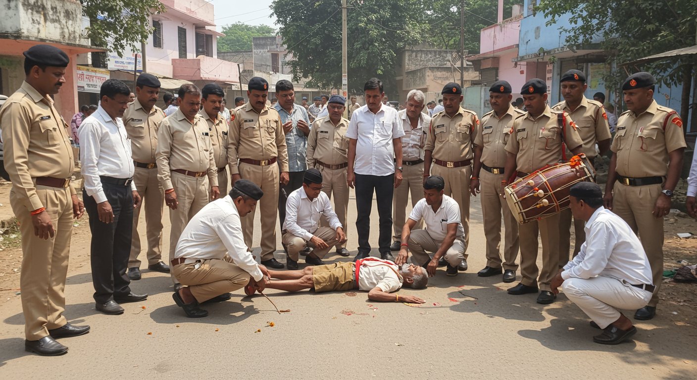 सीतापुर में दुखद घटना: RSS पथ संचालन के दौरान ड्रम बजाते स्वयंसेवक को आया हार्ट अटैक, मौके पर मौत