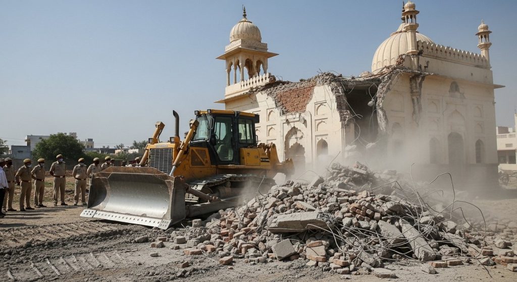 Bulldozer Demolishes Part of Mosque Built on Government Land in Sambhal; Major Action by Administration