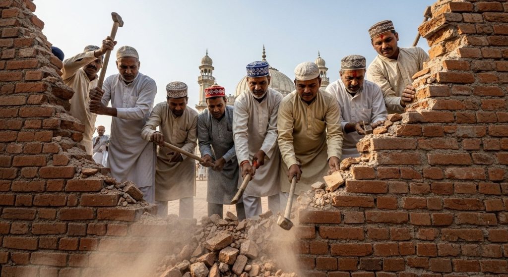 Unique Incident in Sambhal: After Friday Prayers, People Themselves Demolish Mosque Wall Built on Government Land