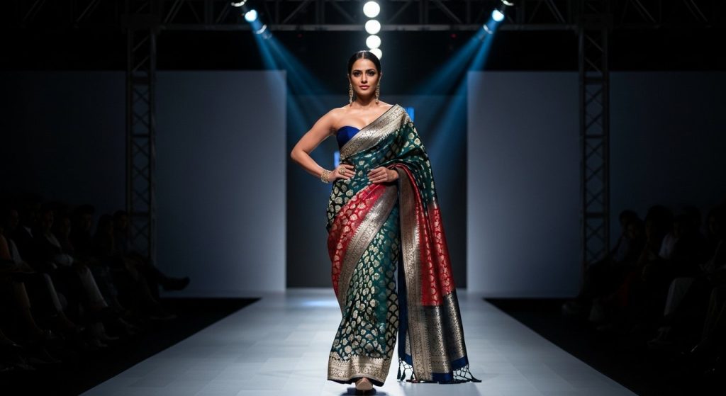 Kangana Ranaut Dazzles on Ramp in Saree and Strapless Blouse, Fashion Queen Seen in Royal Look, See Her Beauty in 7 Photos