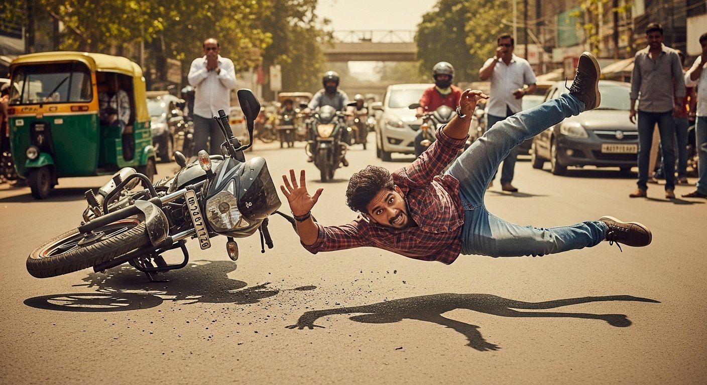 सड़क पर बाइक का टशन दिखाना पड़ा महंगा, युवक औंधे मुंह गिरा, वीडियो देख लोग हंस-हंसकर लोटपोट!