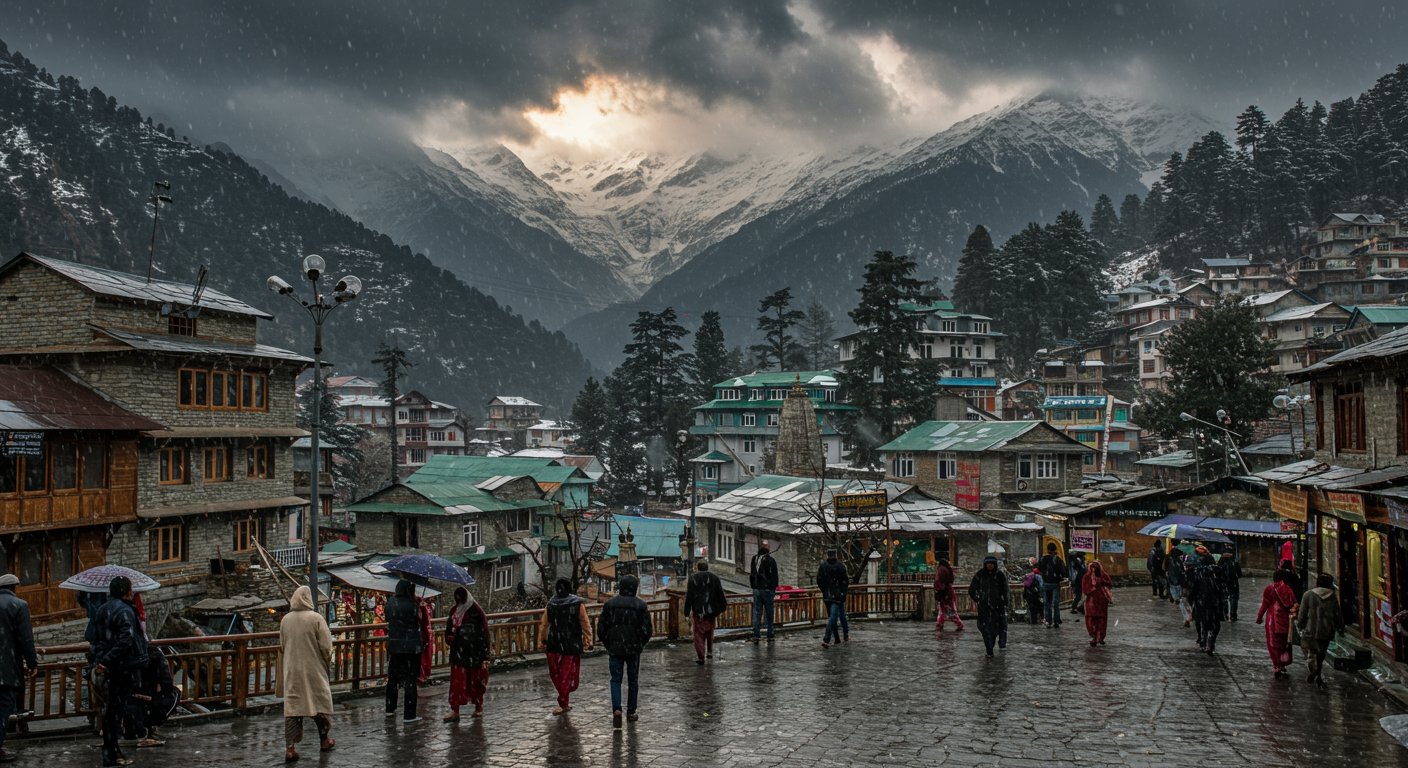 हिमाचल की ऊंची चोटियों पर बर्फबारी:मनाली का तापमान 8 डिग्री गिरा; आज 8 जिलों में भारी बारिश-तूफान का ऑरेंज अलर्ट