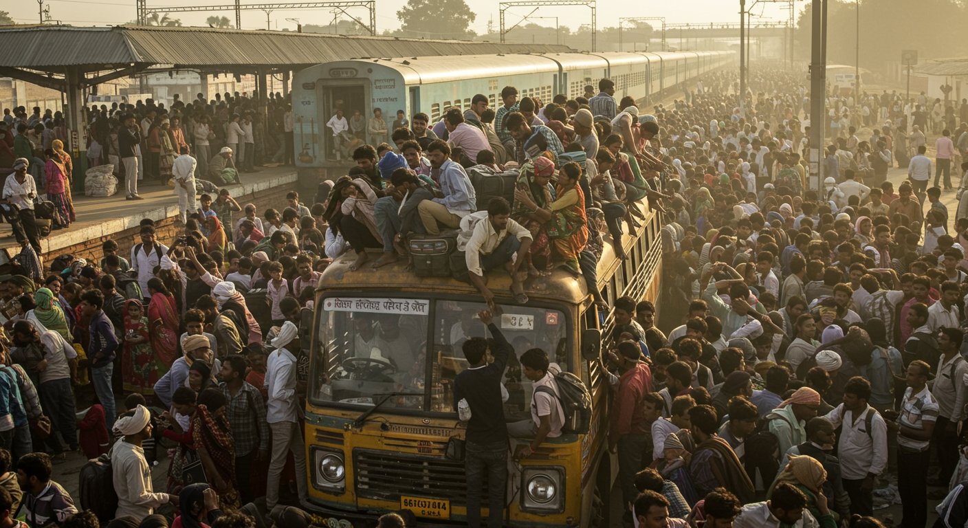 उत्तर प्रदेश में भयानक भीड़: ट्रेनों में पैर रखने की जगह नहीं, बसों की छतों पर जानलेवा सफर; तस्वीरें करेंगी हैरान