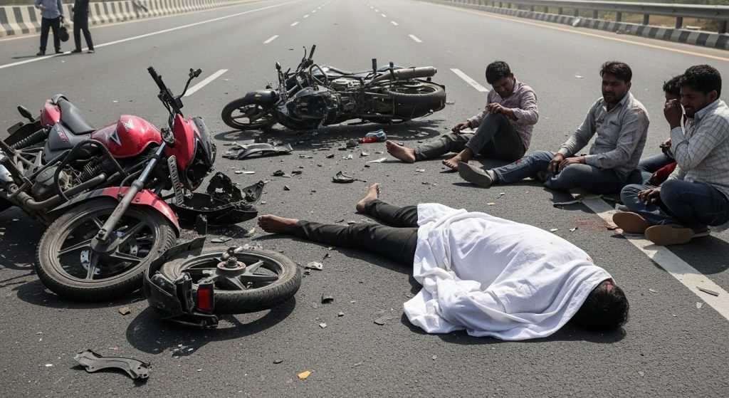 Speed's Havoc on Agra Highway: One Dead, Three Seriously Injured in Horrific Two-Bike Collision.