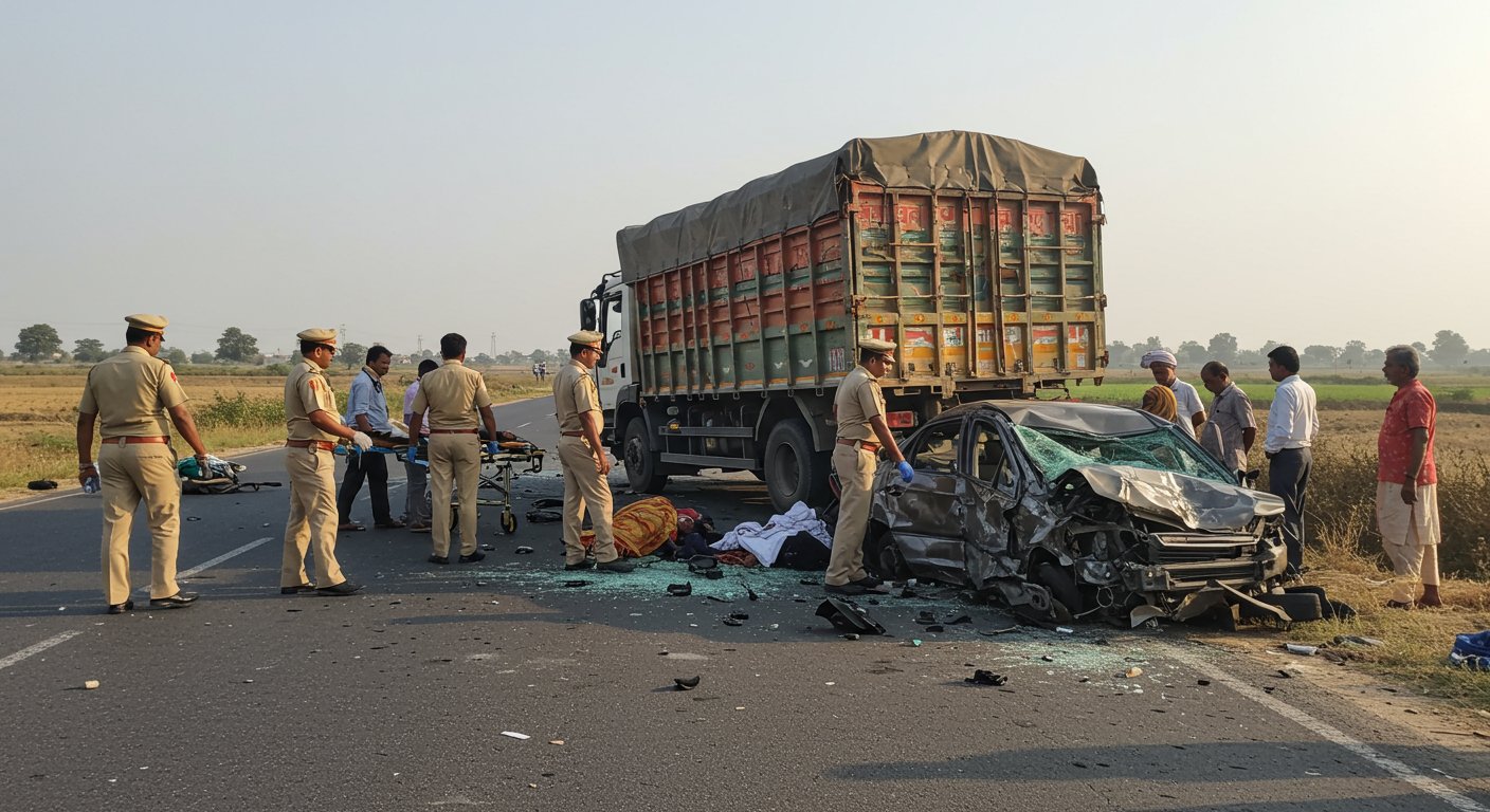 कासगंज में रफ्तार का कहर: बेकाबू ट्रक ने कार को रौंदा, चालक की मौके पर ही दर्दनाक मौत; चार लोग गंभीर घायल