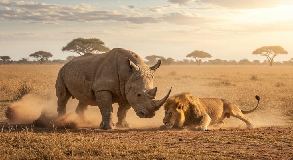 Rhino's Charge: King of the Jungle Lion's Dominance Shattered, Video Viral!