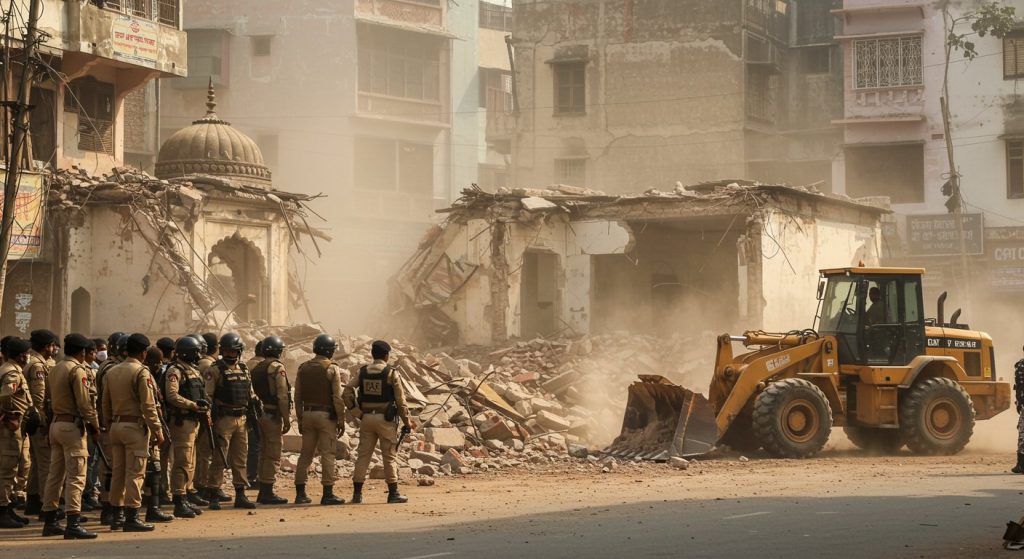 Bulldozer Roars in Sambhal: Illegal Religious Site and Wedding Hall Demolished, Entire Area Turned into a Cantonment