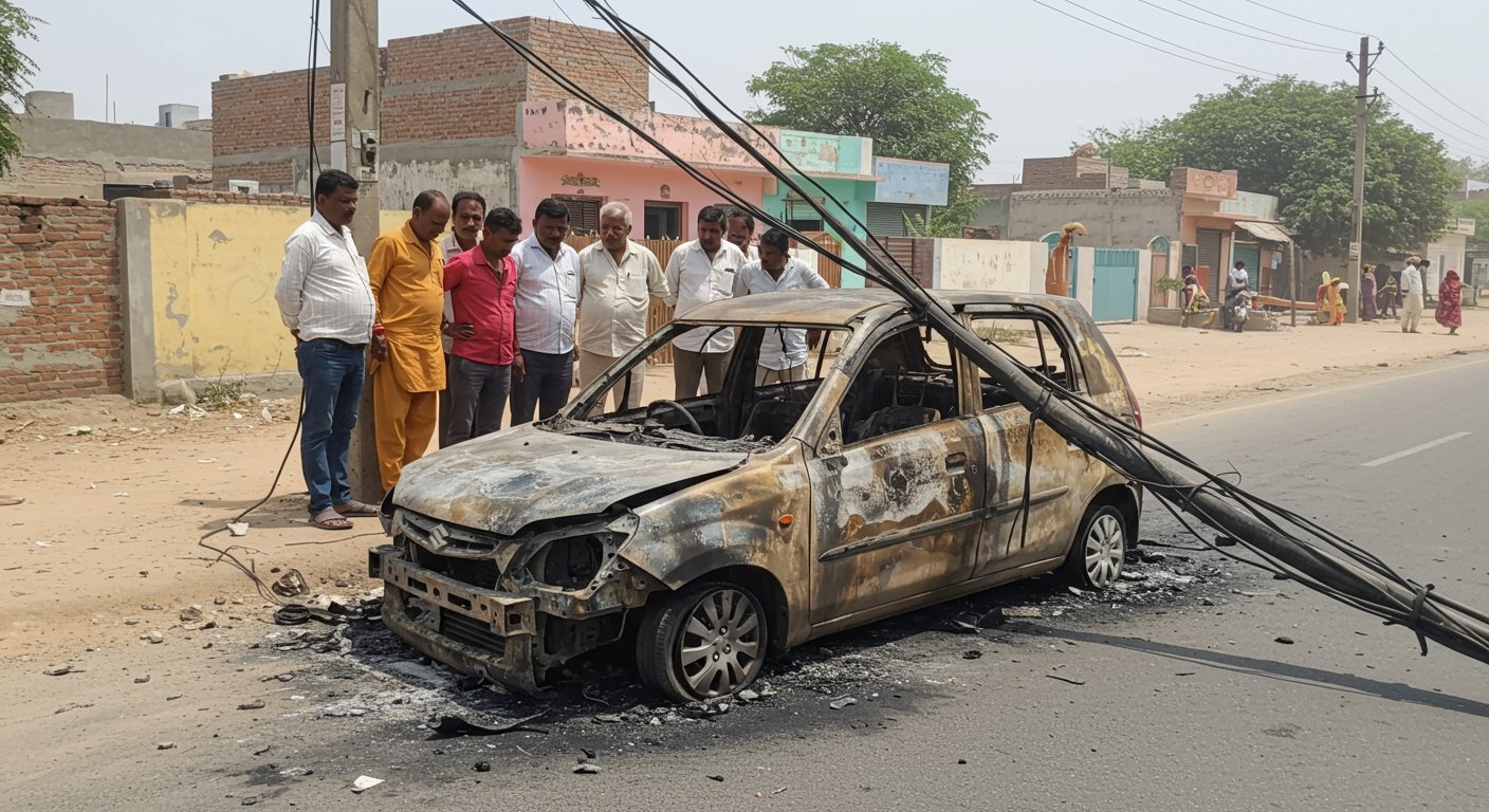 मथुरा में बिजली के तार से CNG कार में लगी आग, 25 वर्षीय युवक जिंदा जला