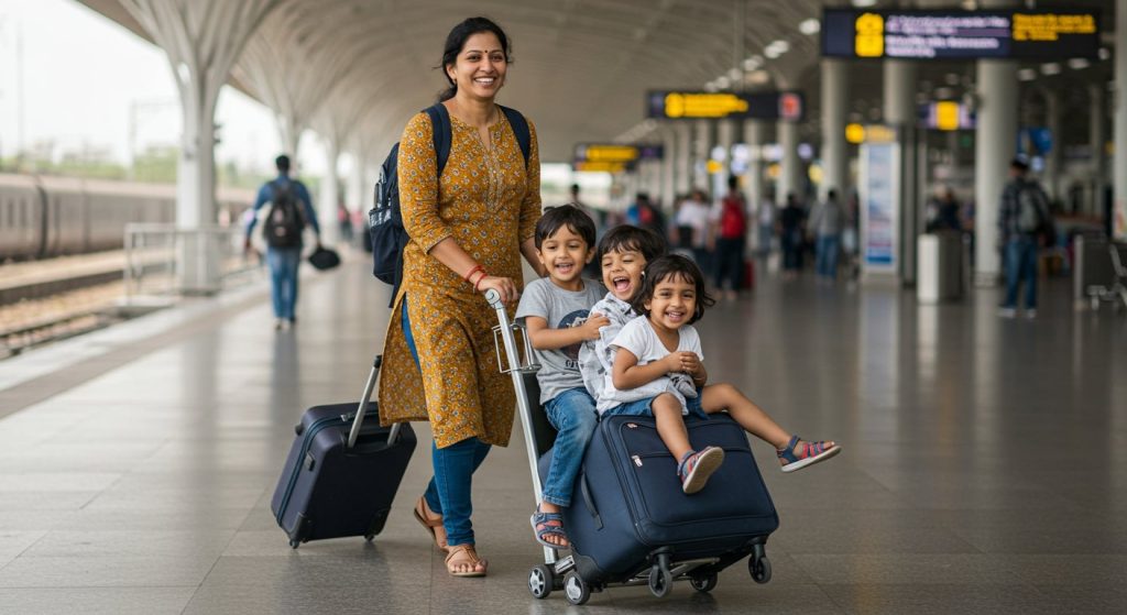 Unique Way to Manage Children on a Journey: Woman Created a Clever 'Jugaad' With a Trolley Bag, Making Viewers Smile!