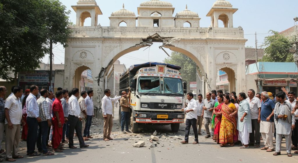 Google Maps Misled in Raebareli: Truck Collides with Welcome Gate, Massive Public Anger