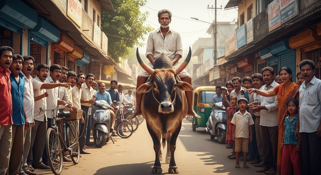 Viral Video: Uncle Dumps Bike-Car To Ride A Bull; Onlookers Stunned!