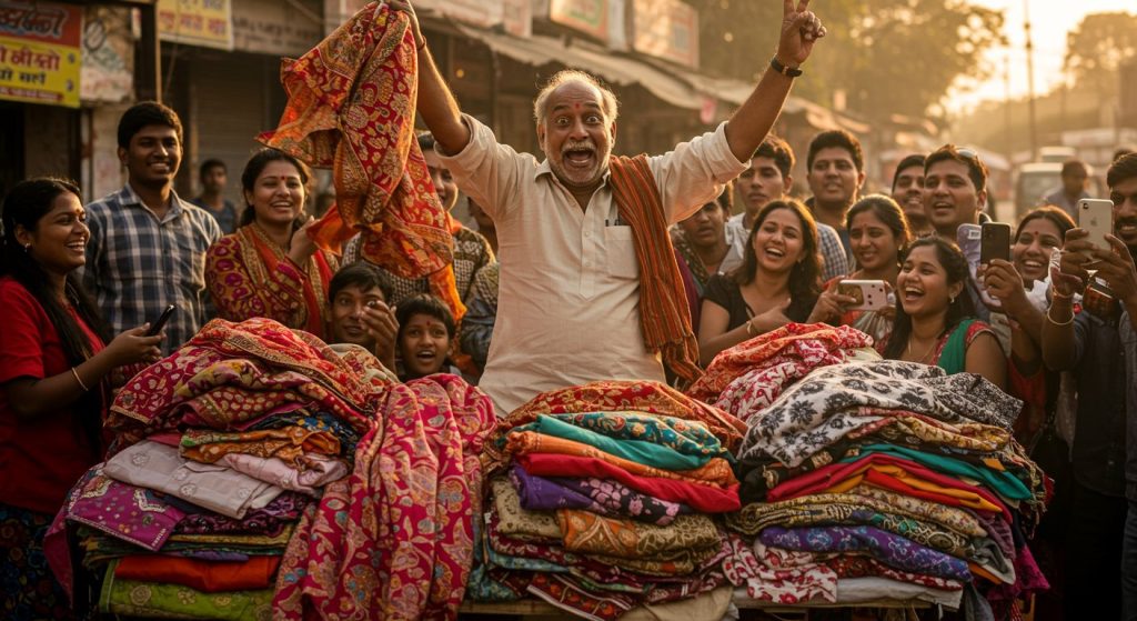 What an incredible style of selling clothes! Uncle's unique viral video leaves people stunned.